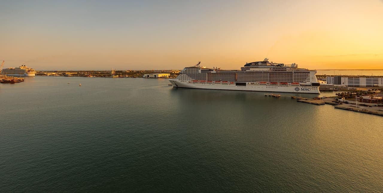 Cruise ship at Port Canaveral at sunset