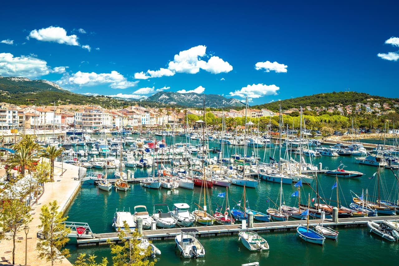 Sanary-sur-Mer harbour with sailboats